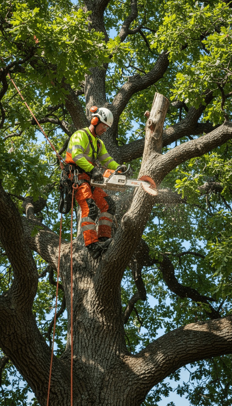 Person ziplining through forest canopy with trees and mountains in background