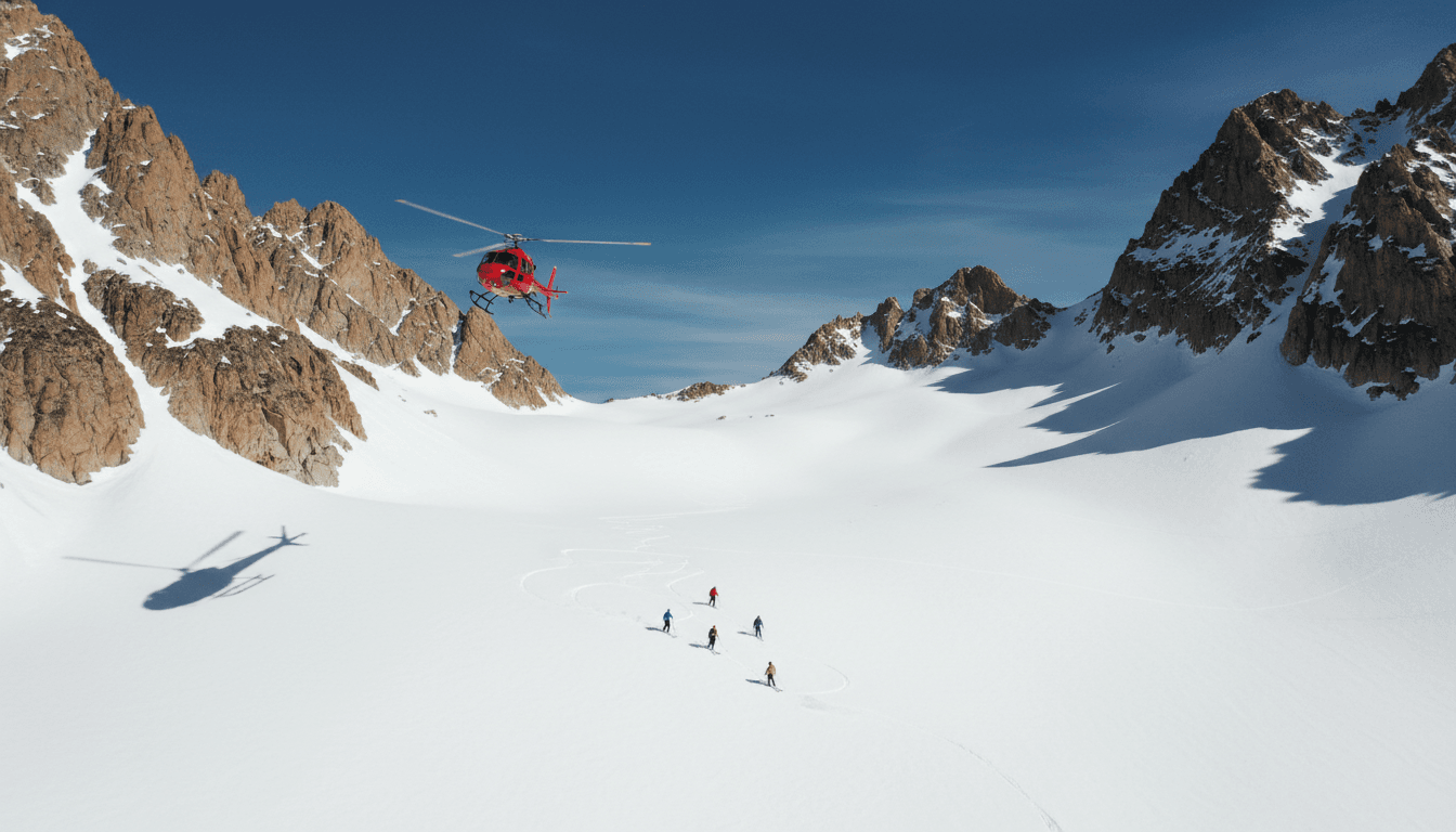 Heli tour over mountain peaks