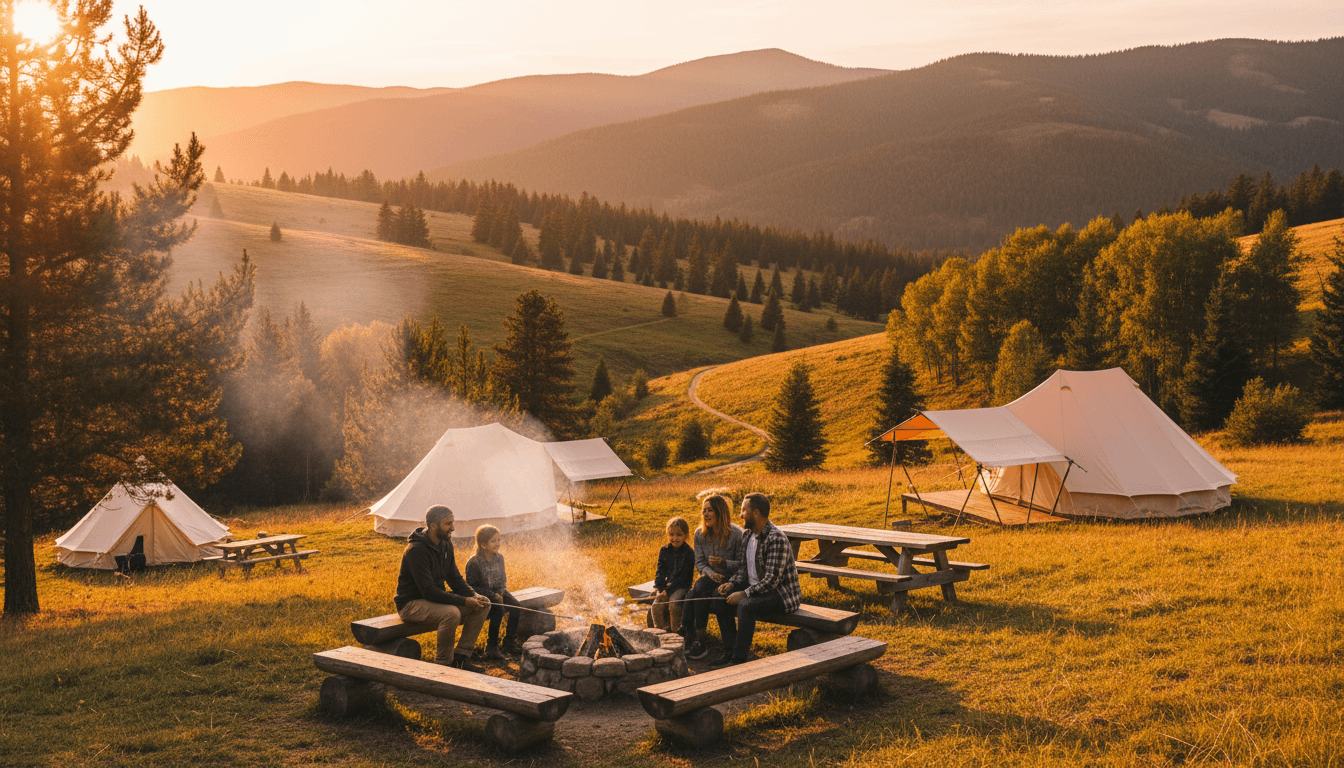 Overnight expedition camp in valley